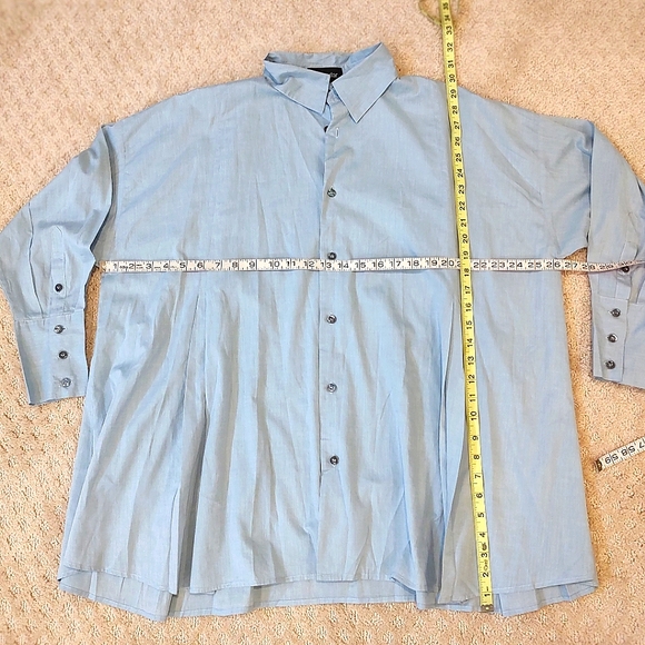 Eskandar Sky Blue Button Down Oversized Swing Top Pleated A-Line Size 0 6-8 - Picture 9 of 10
